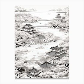 Okinawa Islands In Okinawa, Ukiyo E Black And White Line Art Drawing 3 Canvas Print