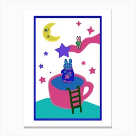 Zodiac Rabbit And Moon blue Canvas Print