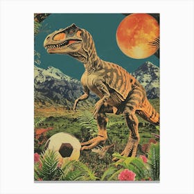 Dinosaur Playing Football Abstract Retro Collage 3 Canvas Print