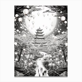 Chinese Lantern Festival Black And White 3 Canvas Print