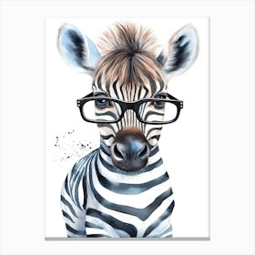 Smart Baby Zebra Wearing Glasses Watercolour Illustration 2 Canvas Print