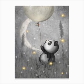 Panda With Green Flying Balloon Canvas Print