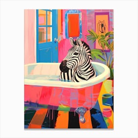 Zebra In A Bath Print Maximalist Bathroom Canvas Print