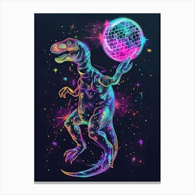 Neon Dinosaur & Disco Ball 2 Canvas Print