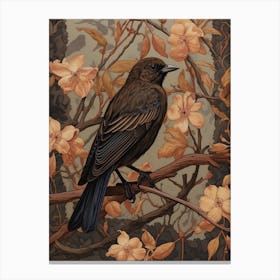 Dark And Moody Botanical Finch 3 Canvas Print