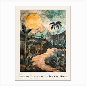 Dinosaur Under The Moon Painting Poster Canvas Print