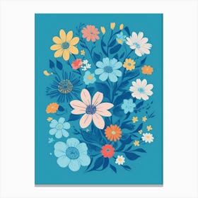 Beautiful Flowers Illustration Vertical Composition In Blue Tone 22 Canvas Print