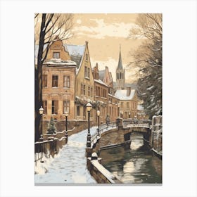 Vintage Winter Illustration Bruges Belgium 4 Canvas Print