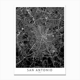 San Antonio Black And White Map Canvas Print