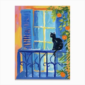 Cat On A Window With Oranges Canvas Print