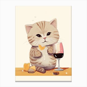 Kawaii Cat Drawings Tasting Wine 1 Canvas Print