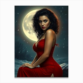 Hot Beauty in Red Dress by Full Moon Canvas Print