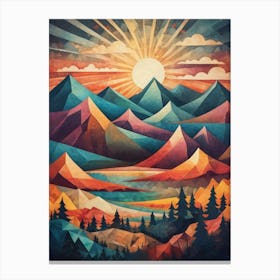 Minimalist Sunset Low Poly Mountains (12) Canvas Print