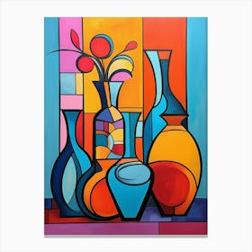 Still Life VIII, Avant Garde Abstract Vibrant Painting in Cubism Picasso Style Canvas Print