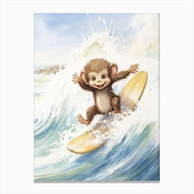 Monkey Painting Surfing Watercolour 2 Canvas Print