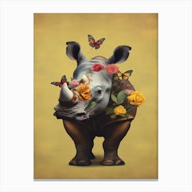 Pretty Rhino - Rhino With Butterflies Canvas Print