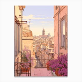 Marseille France 4 Vintage Pink Travel Illustration Canvas Print