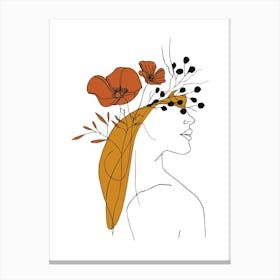 Woman Portrait Monoline Minimalist Hand Drawing Boho Illustration (18) Canvas Print