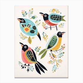 Folk Style Bird Painting Kiwi 4 Canvas Print