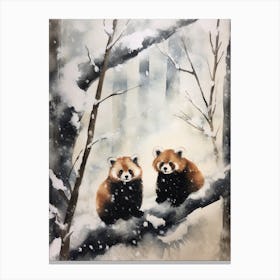 Winter Watercolour Red Panda 1 Canvas Print