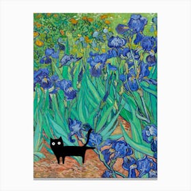 Cats In Famous Gardens Vincent Van Gogh Irises Canvas Print