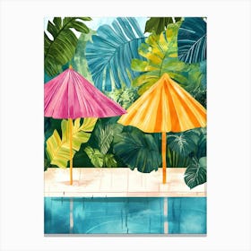 Watercolor Tropical Background With Umbrellas Canvas Print