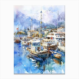 Watercolor Of A Harbor 1 Canvas Print