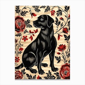 Chinese Lunar Year Of The Dog Black 2 Full William Morris Style Canvas Print