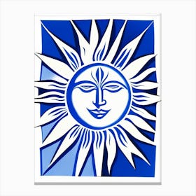Sun Symbol Blue And White Line Drawing Canvas Print