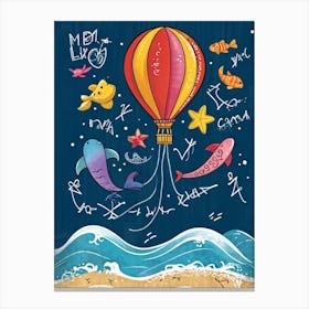 Cartoon Illustration Of A Vibrant Helium Balloon Embellished With Playful Designs Of Children At A (2) Canvas Print