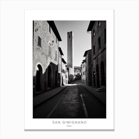 Poster Of San Gimignano, Italy, Black And White Analogue Photography 2 Canvas Print
