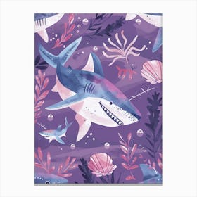 Purple Blue Shark Illustration 3 Canvas Print