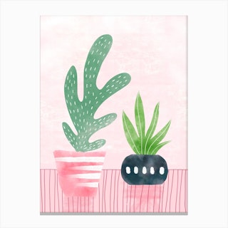 Cacti With Pink Canvas Print