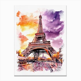 Paris Eiffel Tower Watercolor Painting Canvas Print
