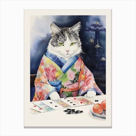 Japanese Cat Playing Cards 1 Canvas Print