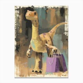 Dinosaur With Shopping Bags Pastel Brushstroke 2 Canvas Print