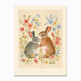 Folksy Floral Animal Drawing Rabbit Poster Canvas Print