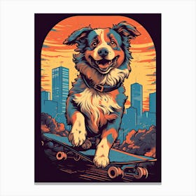 Australian Shepherd Dog Skateboarding Illustration 4 Canvas Print