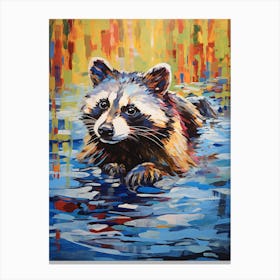 A Raccoon Swimming In River In The Style Of Jasper Johns 2 Canvas Print