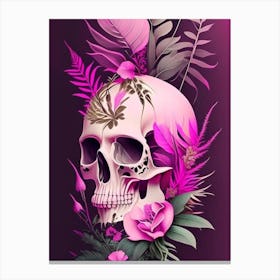 Skull With Abstract Elements 3 Pink Botanical Canvas Print