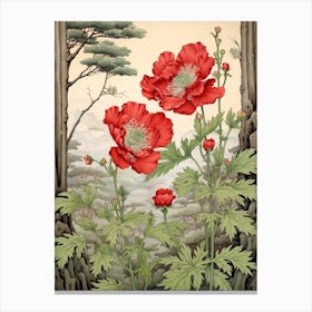 Botan Peony 2 Japanese Botanical Illustration Canvas Print
