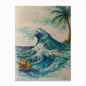 Wave And Palm Canvas Print