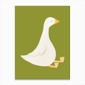 Duck On A Green Background Canvas Print