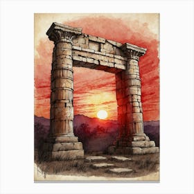 Ancient Greek Temple At Sunset Canvas Print