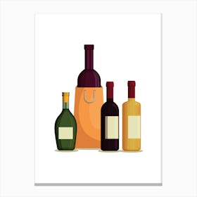 Wine Bottles Isolated On White Background Canvas Print