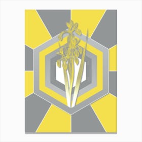 Vintage Blue Iris Botanical Geometric Art in Yellow and Gray n.193 Canvas Print