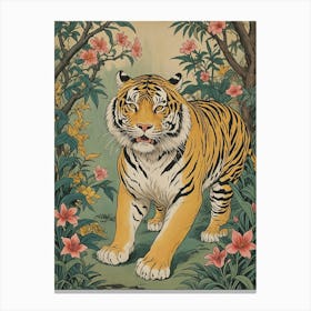 Tiger In The Floral Jungle Canvas Print