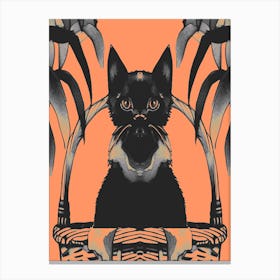 Black Kitty Cat Meow Peach 2 Canvas Print