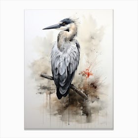 Pelican, Japanese Brush Painting, Ukiyo E, Minimal 4 Canvas Print