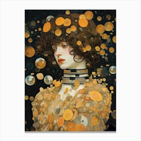 Woman Astronaut Klimt Style With Flowers 1 Canvas Print